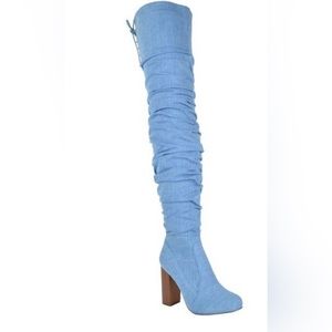 Denim look lace up Over the knee boot